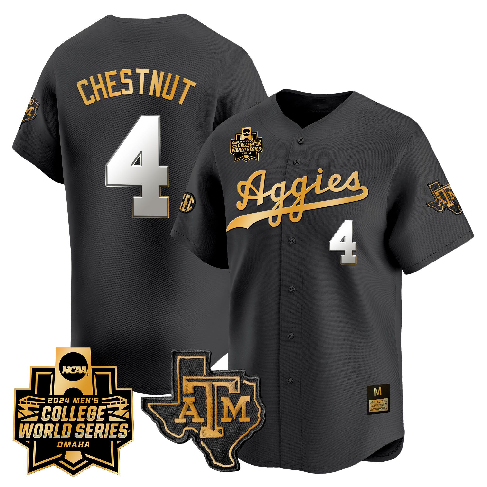 Men Texas A&M Aggies #4 Chestnut Black 2024 College World Series Vapor Premier Limited NCAA Jersey